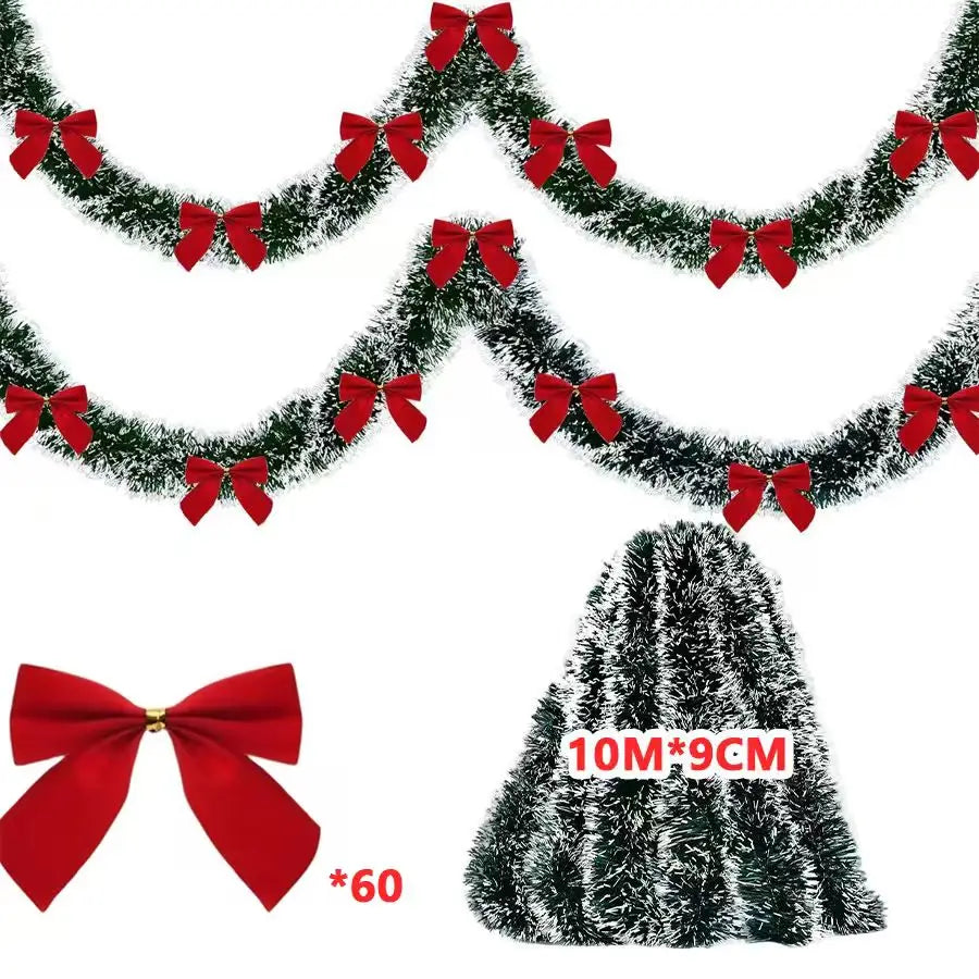 Christmas's 2/4/6/10M Green Tinsel Ribbons with Bow for Holiday Decor