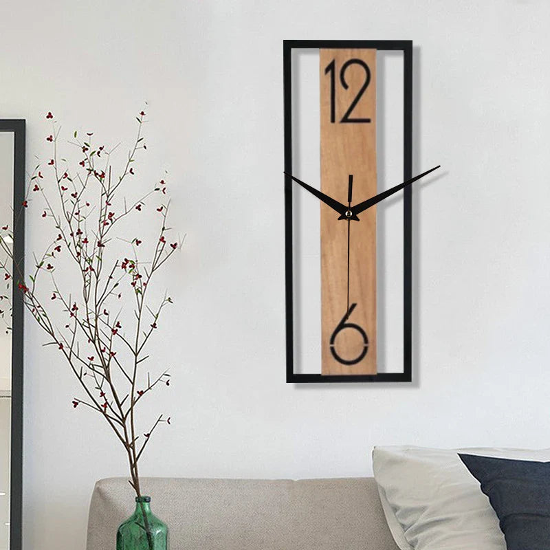 Sleek Rectangular Wall Clock with Slim Wood Grain Frame Design
