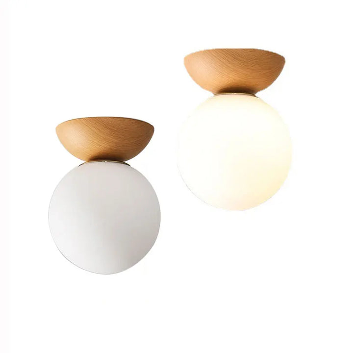 Nordic Glass Ball Ceiling and Pendant Light with Wood Finish