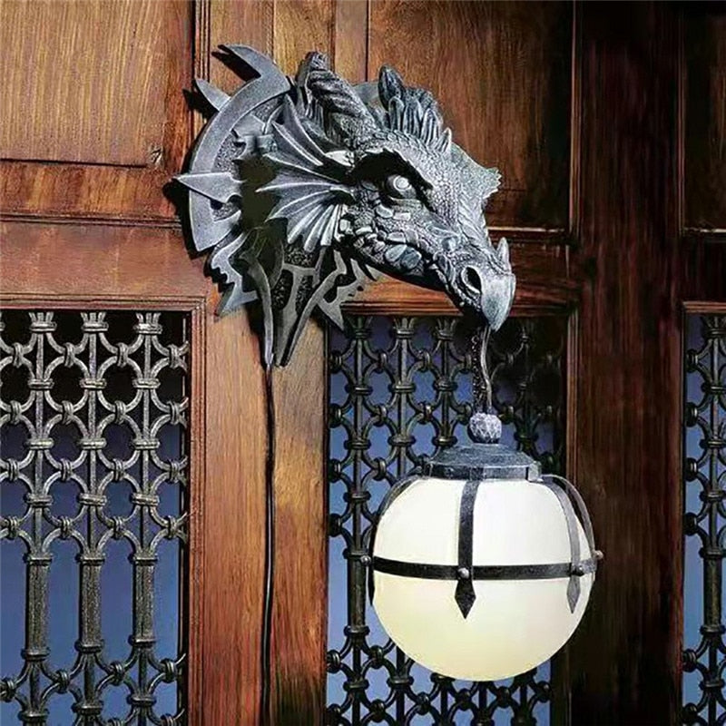 LED Lantern with Dragon Head Resin Design for Unique Halloween Decor-Orizon Depot