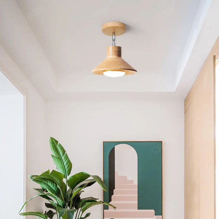 Natural Timber Cone Ceiling Lamp | Nordic Style Lighting