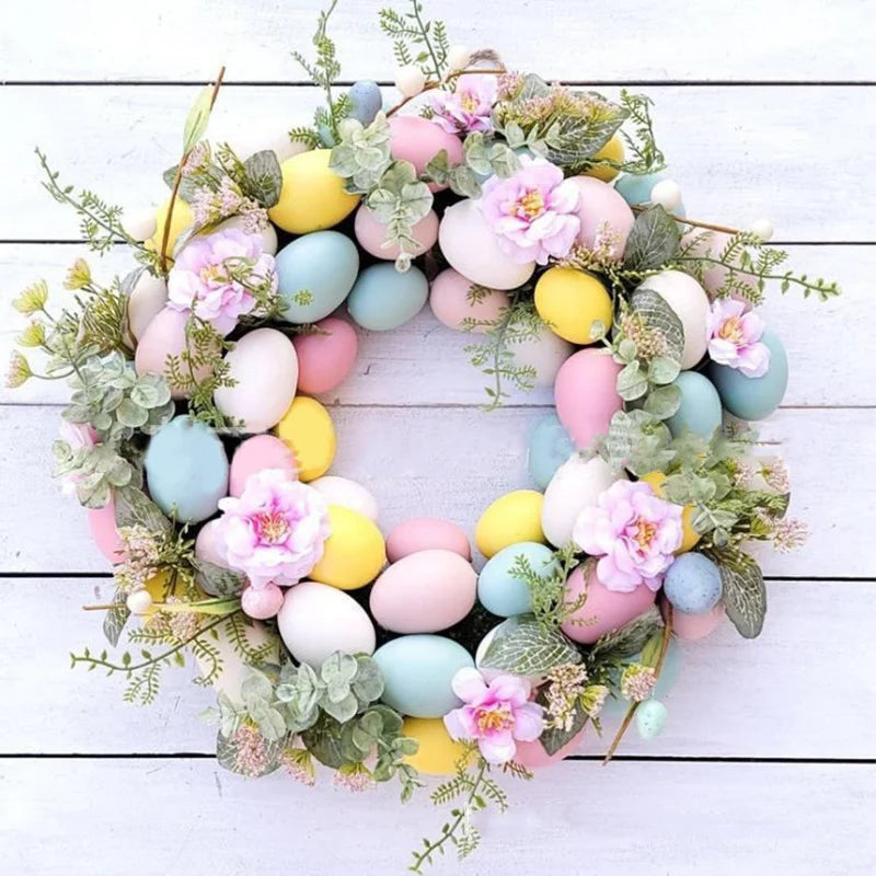 Easter Egg Wreath with Bow Ribbon Garland for Home Decor 2023-Orizon Depot