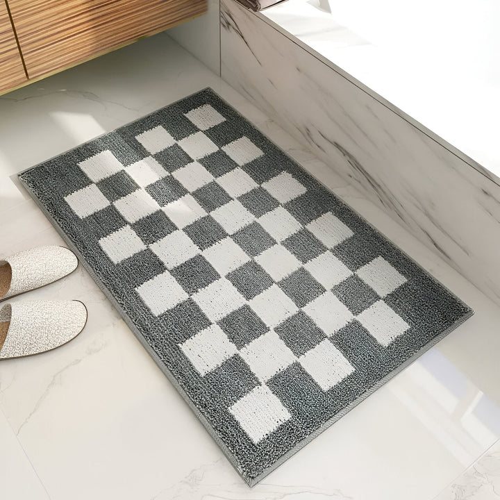 Plush Checkered Bath Mat for Ultimate Comfort and Style-Orizon Depot
