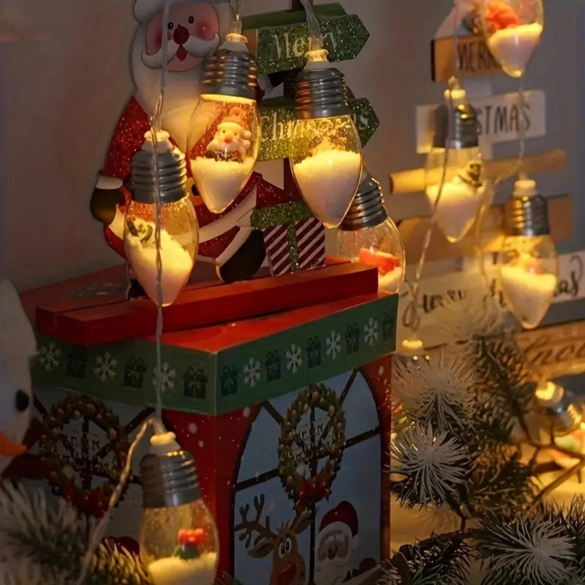 Christmas's LED Snowball Clear Bulb String Lights with Santa and