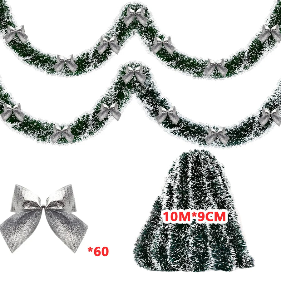 Christmas's 2/4/6/10M Green Tinsel Ribbons with Bow for Holiday Decor