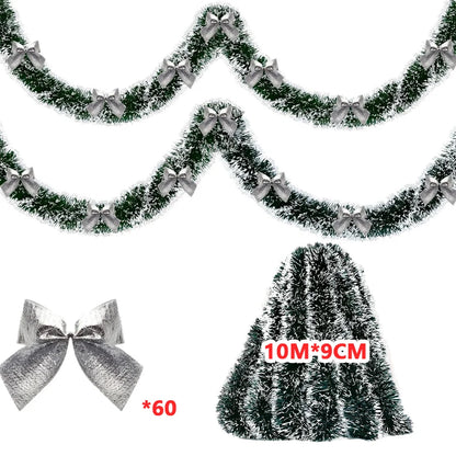 Christmas's 2/4/6/10M Green Tinsel Ribbons with Bow for Holiday Decor