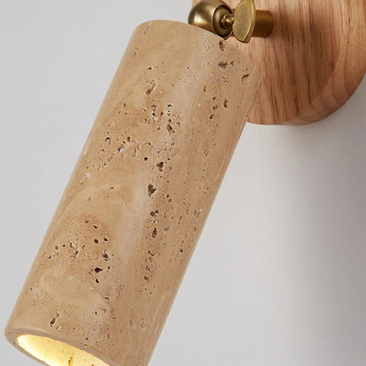 Wabi-Sabi Wall Lamp | Travertine and Wood Lighting Fixture