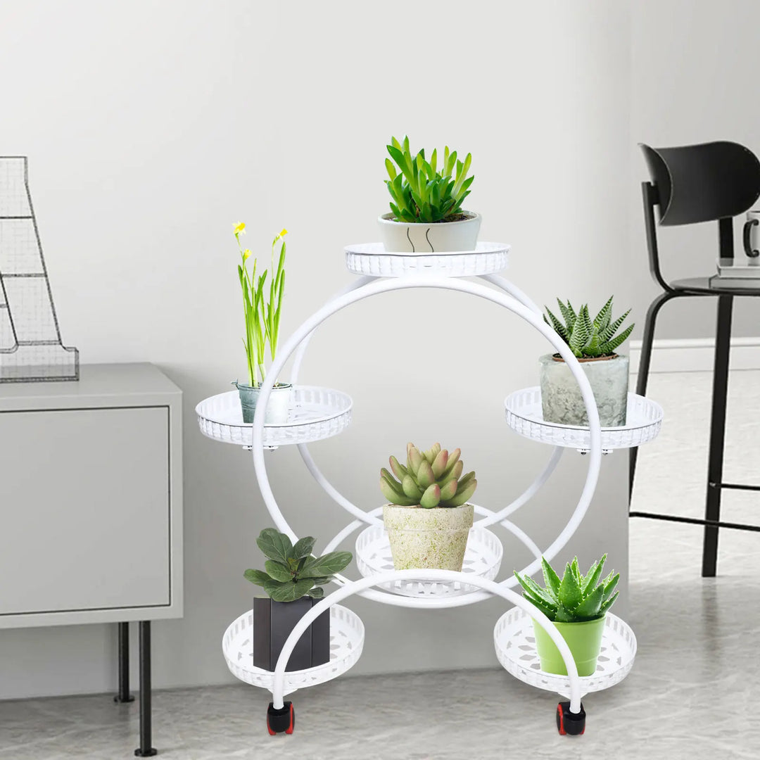 Metal Plant Stand on Wheels | 6-Tier Flower Pot Holder for Home & Garden