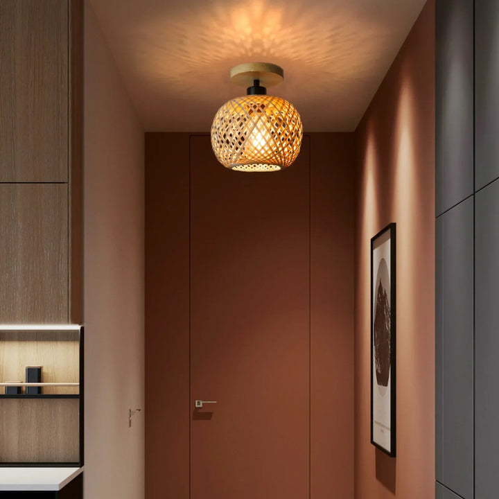 Handwoven Rattan LED Ceiling Lamp | Eco-Friendly Bamboo Design