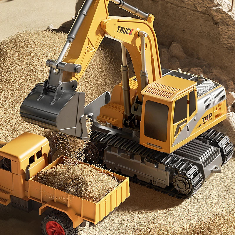 Remote Control Excavator Toy Car with Lights & Sound for Kids