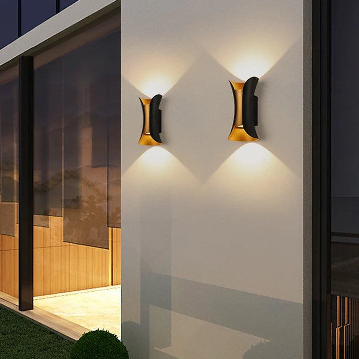 Sleek Black and Gold Waterproof LED Wall Light Fixture