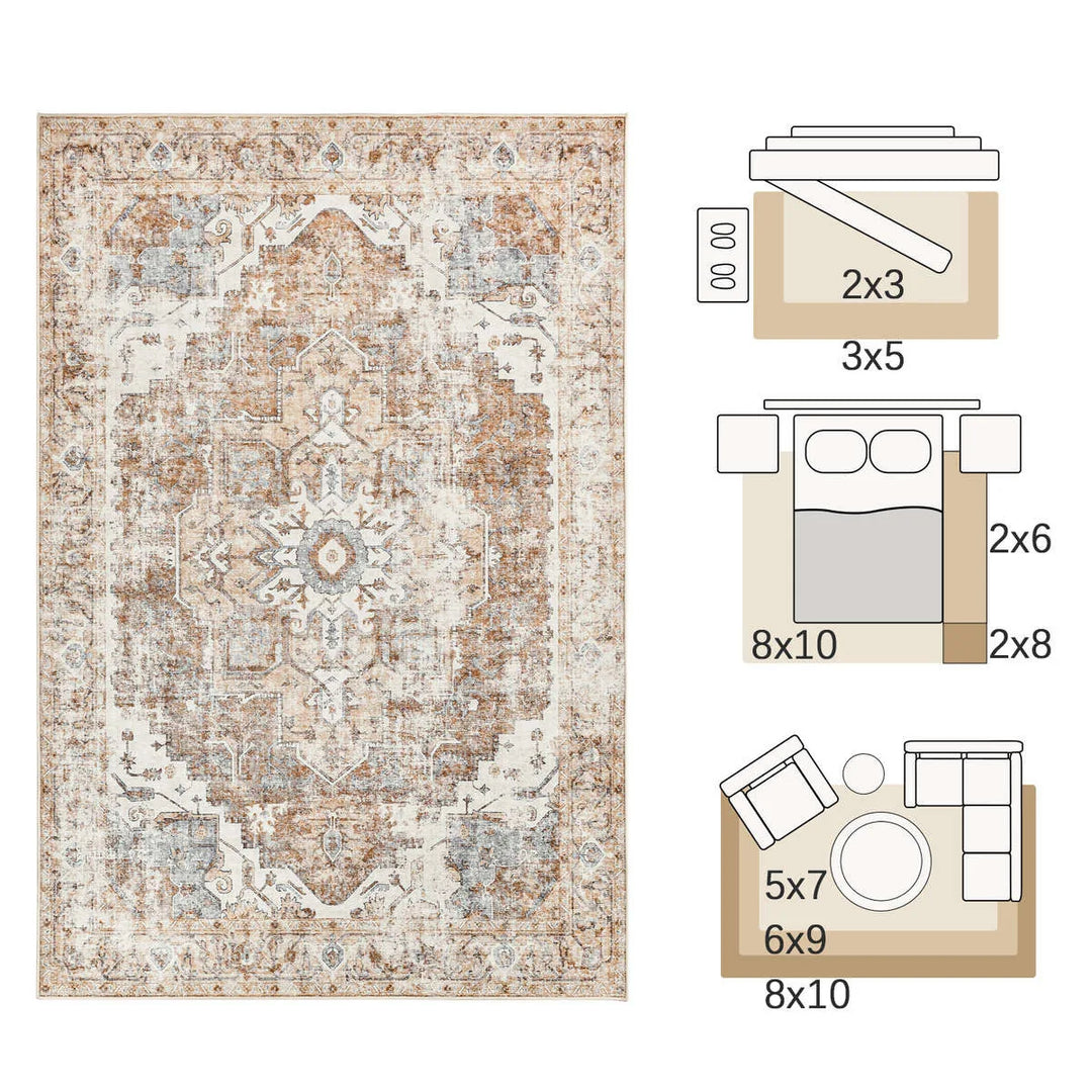 Foldable Non-Slip Oriental Style Medallion Rug for Home Decor