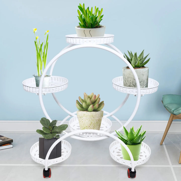 Metal Plant Stand on Wheels | 6-Tier Flower Pot Holder for Home & Garden