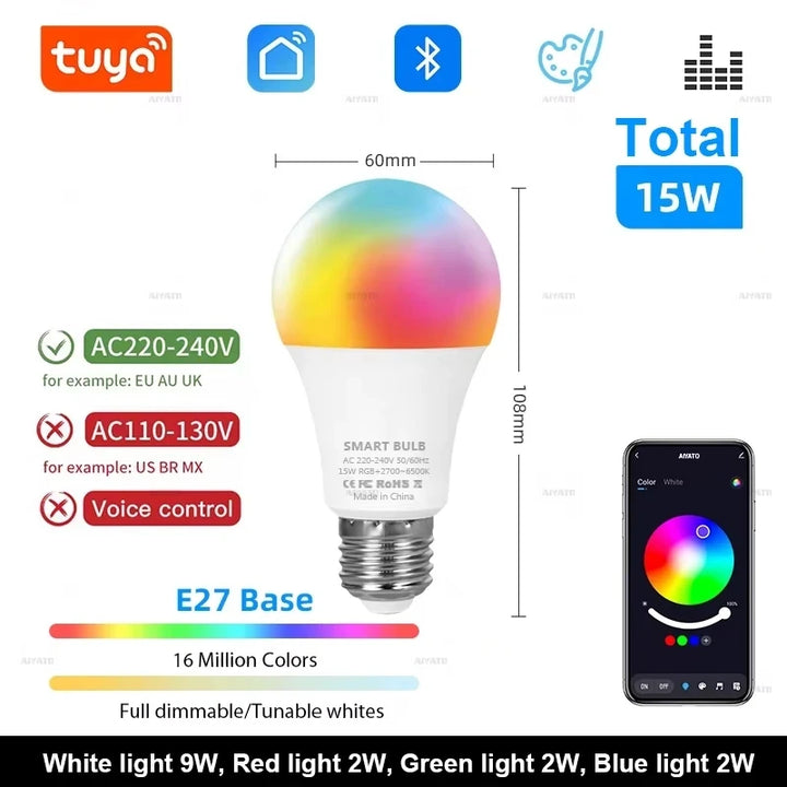 Smart Bluetooth LED Bulb Dimmable 15W 18W E27 B22 RGBCW