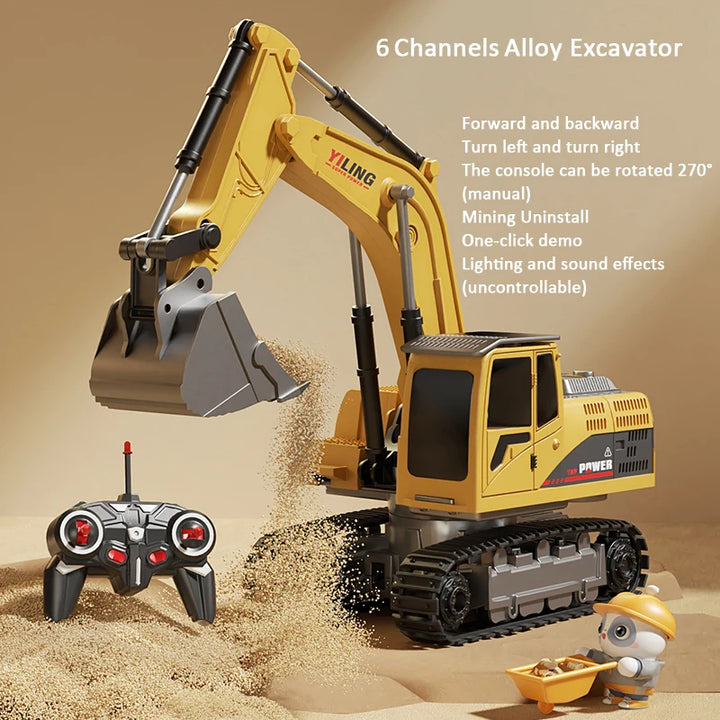 Remote Control Excavator Toy Car with Lights & Sound for Kids