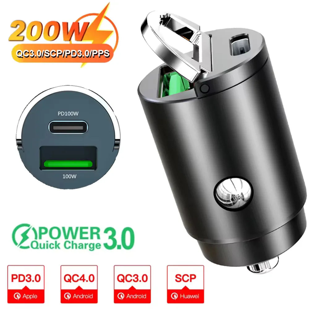 100W/200W PD QC3.0 Mini Car Charger