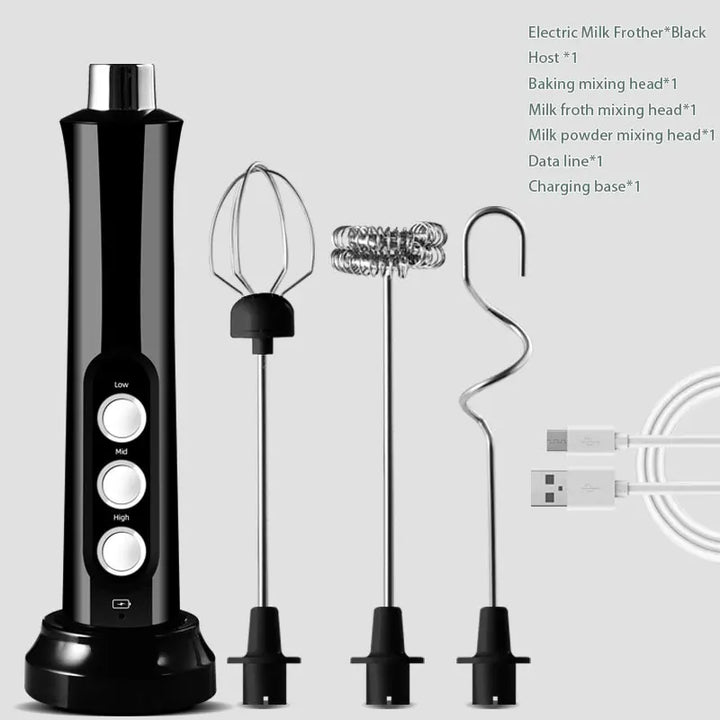 3-in-1 Rechargeable Electric Milk Frother & Drink Mixer-Orizon Depot