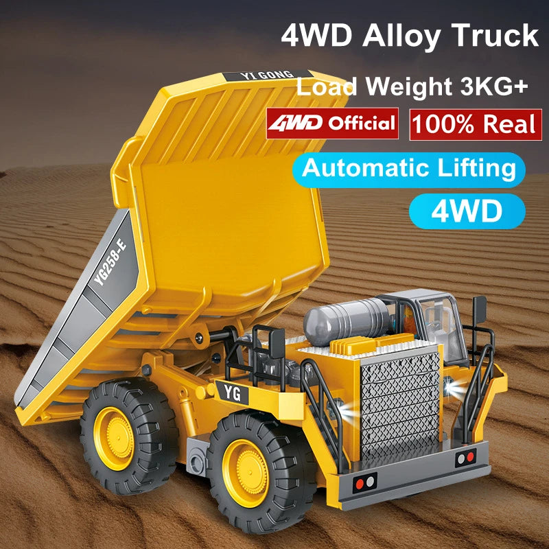 Remote Control 4WD Excavator Dump Truck Bulldozer Toy for Kids