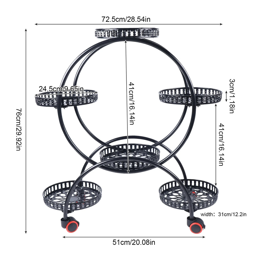 Metal Plant Stand on Wheels | 6-Tier Flower Pot Holder for Home & Garden