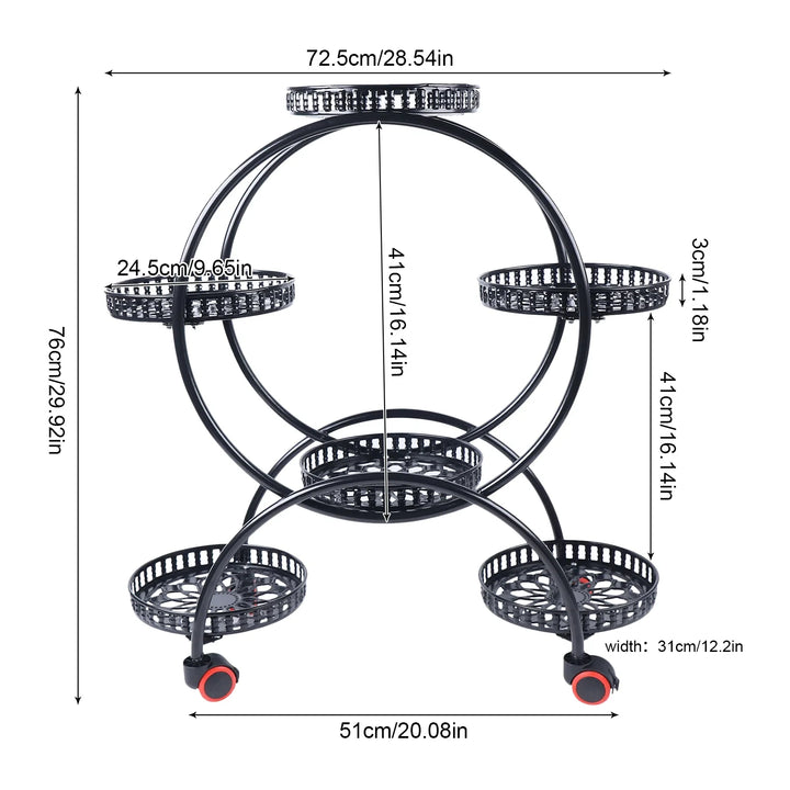 Metal Plant Stand on Wheels | 6-Tier Flower Pot Holder for Home & Garden