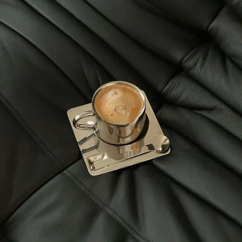 Stainless Steel Coffee Cup with Tray - Durable and Stylish Set-Orizon Depot