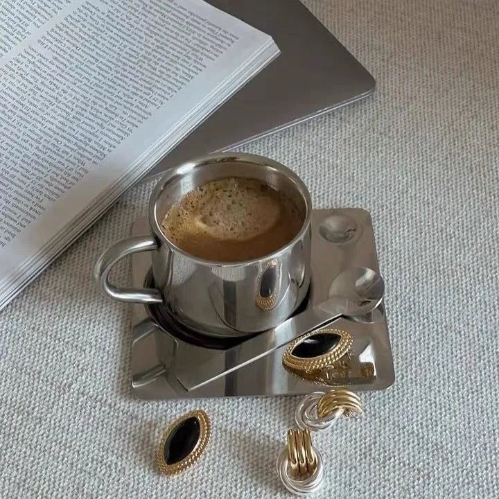 Stainless Steel Coffee Cup with Tray - Durable and Stylish Set-Orizon Depot