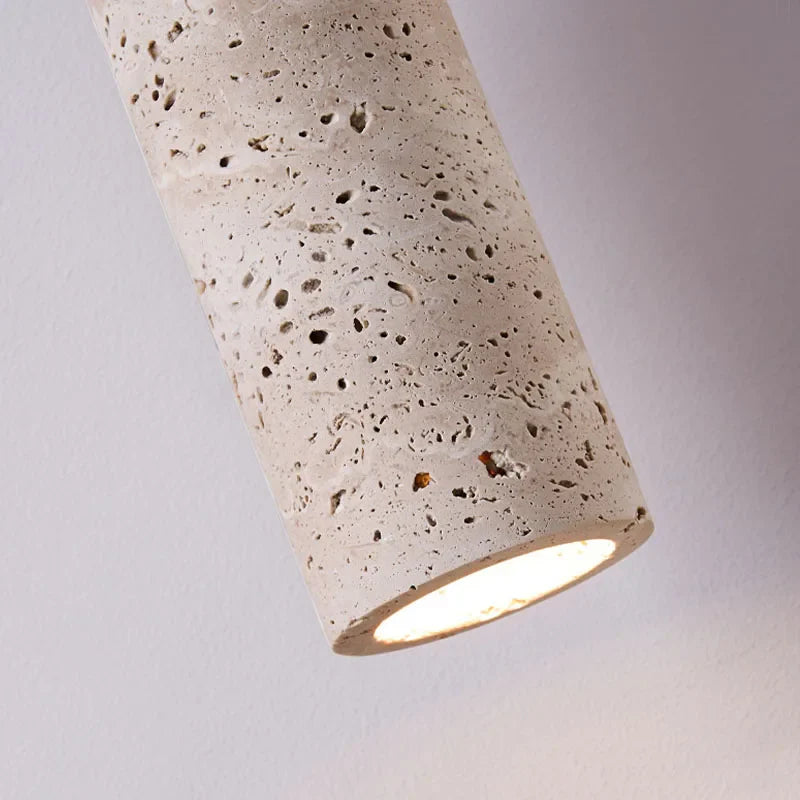 Minimalist Travertine & Wood Pendant Light | Japanese Style Bedside Lamp