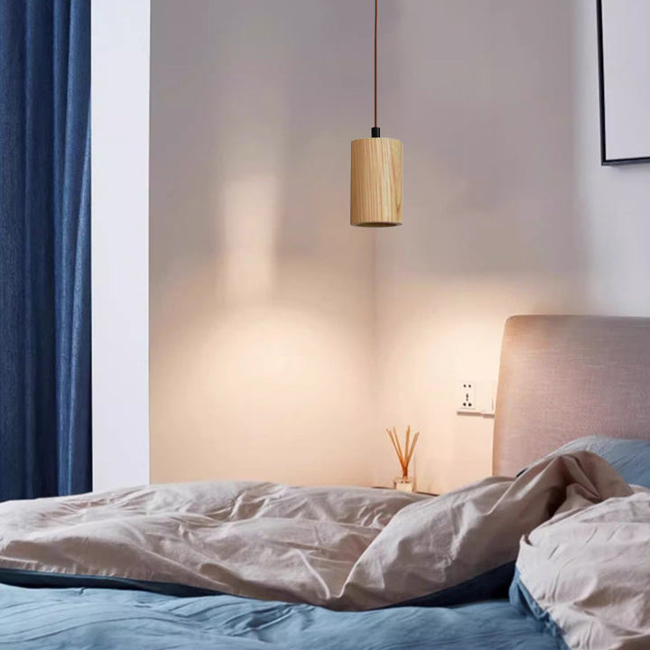 Simple Wooden Cylindrical 1-Light Small Hanging Lamp-Orizon Depot