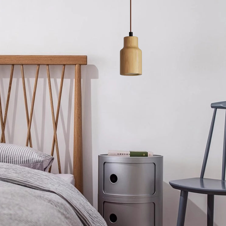 Simple Wooden Cylindrical 1-Light Small Hanging Lamp-Orizon Depot