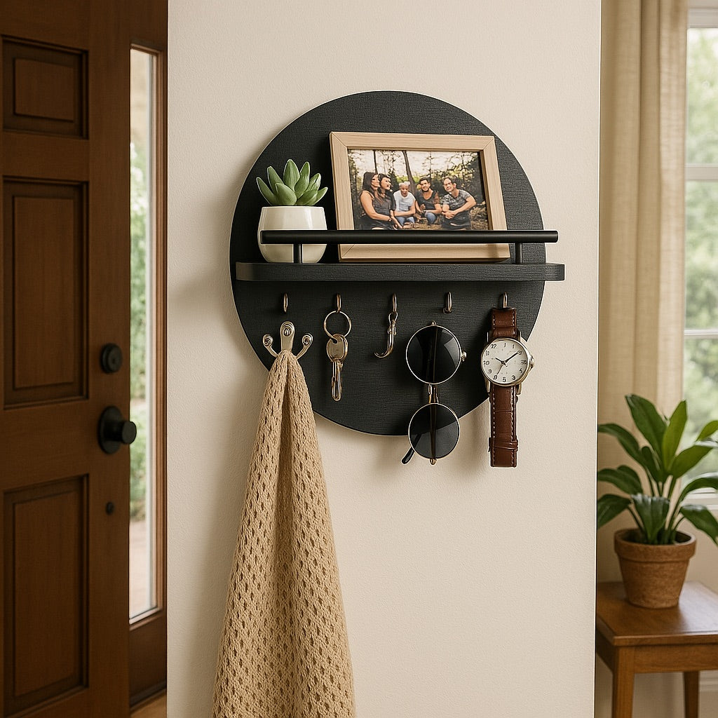 Eco-Friendly Round Wooden Key Holder | Chic Wall Organizer-Orizon Depot