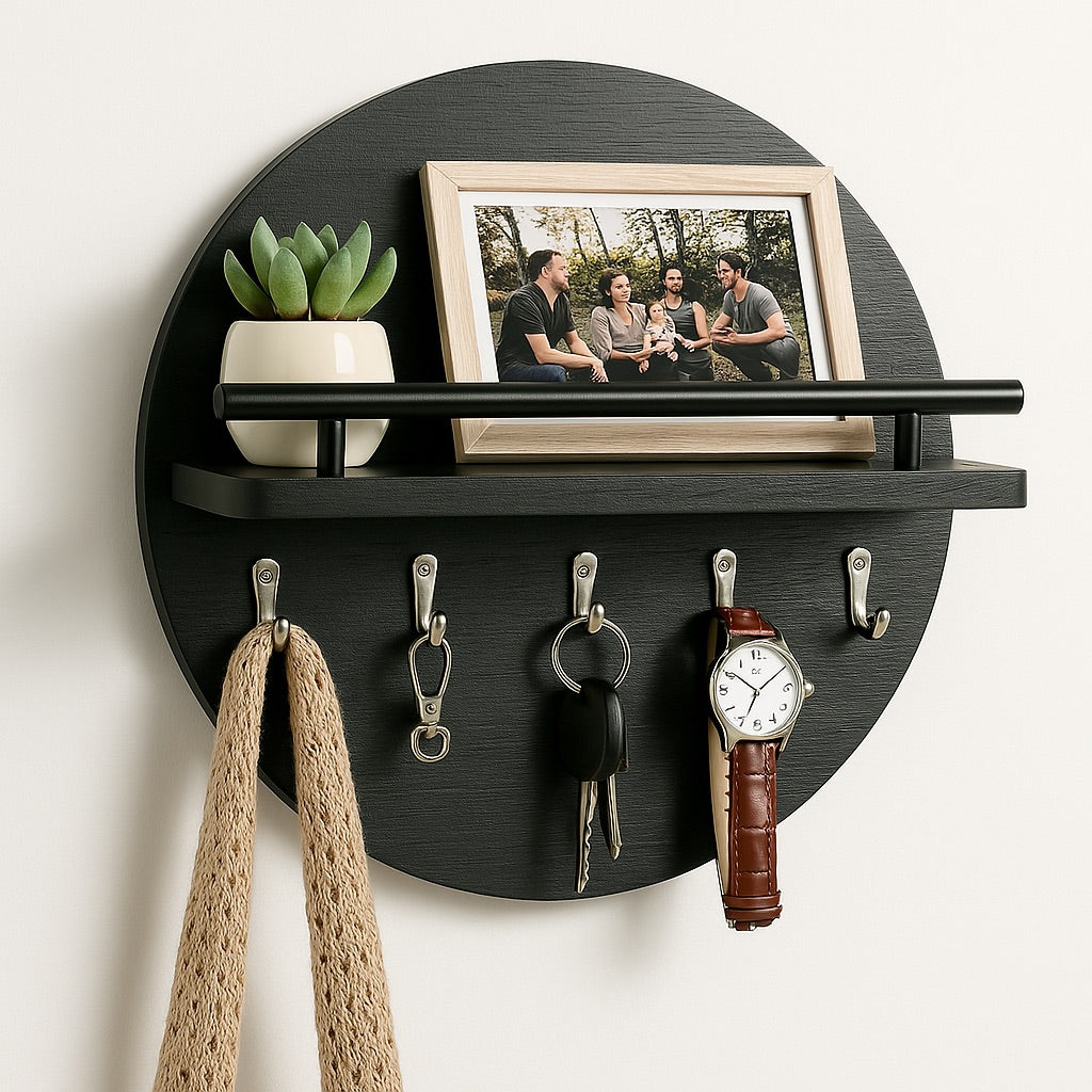 Eco-Friendly Round Wooden Key Holder | Chic Wall Organizer-Orizon Depot