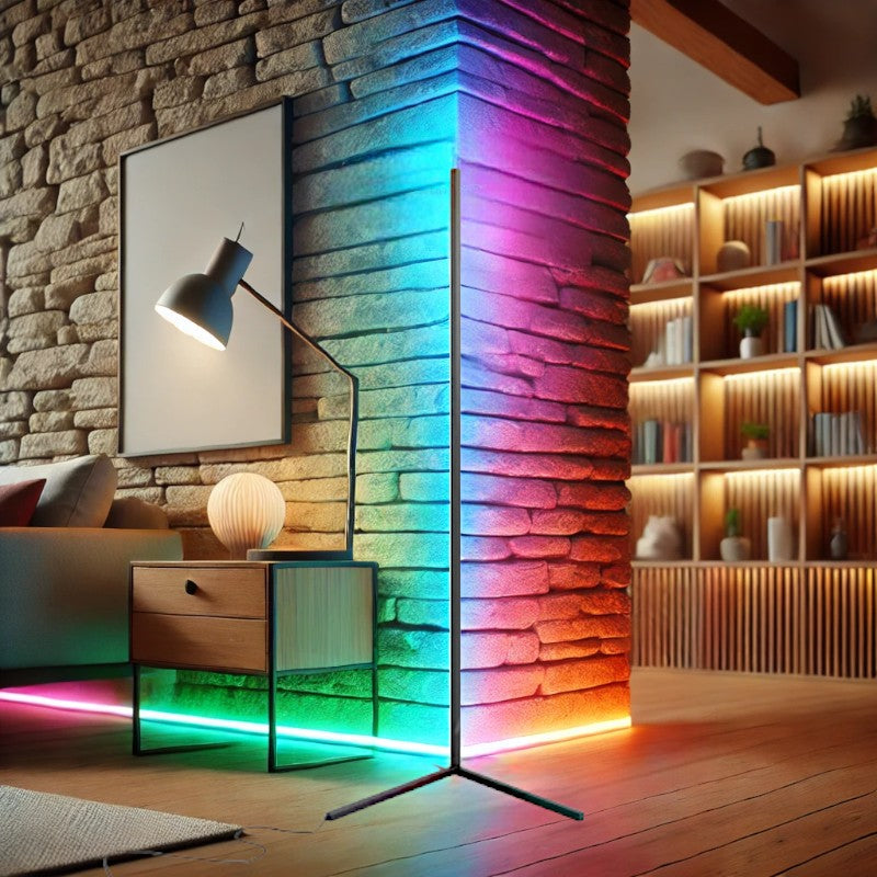 Smart LED Color-Changing Corner Floor Lamp with Remote Control-Orizon Depot