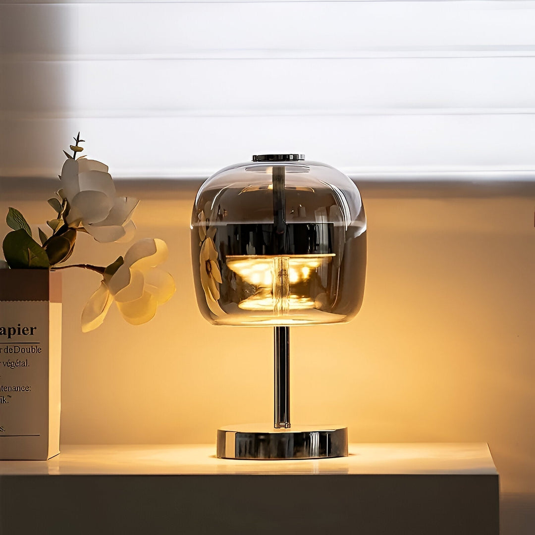 Smoky Grey USB-Powered Dimmable LED Glass Table Lamp for Bedroom & Desk-Orizon Depot