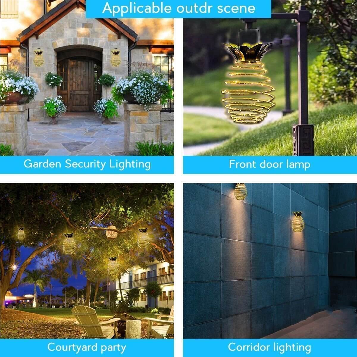 Solar Pineapple Iron Lantern LED Copper Wire Outdoor Waterproof Garden Decorative Hanging Lamp-Orizon Depot