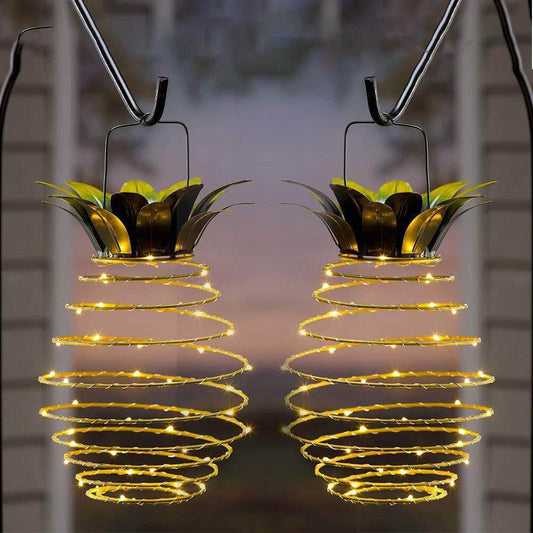 Solar Pineapple Iron Lantern LED Copper Wire Outdoor Waterproof Garden Decorative Hanging Lamp-Orizon Depot