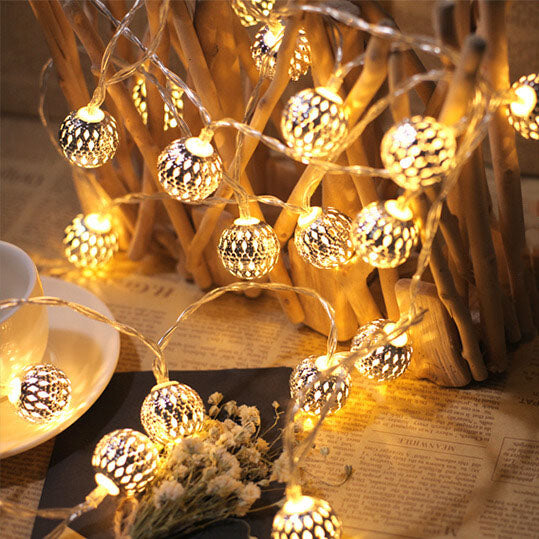 Solar String Lights Moroccan Ball Colorful LED Christmas Lights Iron Orbs Decoration Outdoor String Lamp-Orizon Depot