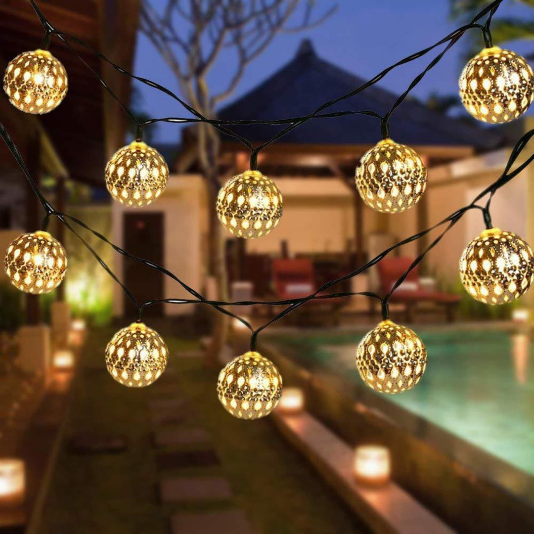 Solar String Lights Moroccan Ball Colorful LED Christmas Lights Iron Orbs Decoration Outdoor String Lamp-Orizon Depot