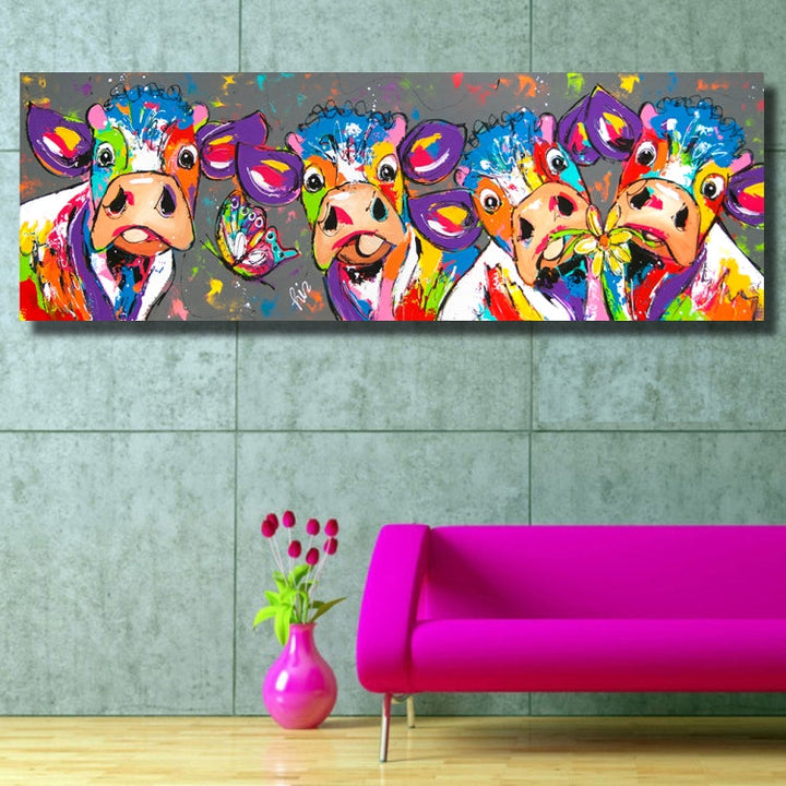 Colorful Cows Canvas Wall Art - HD Print Frameless Decor, 40x120cm-Orizon Depot