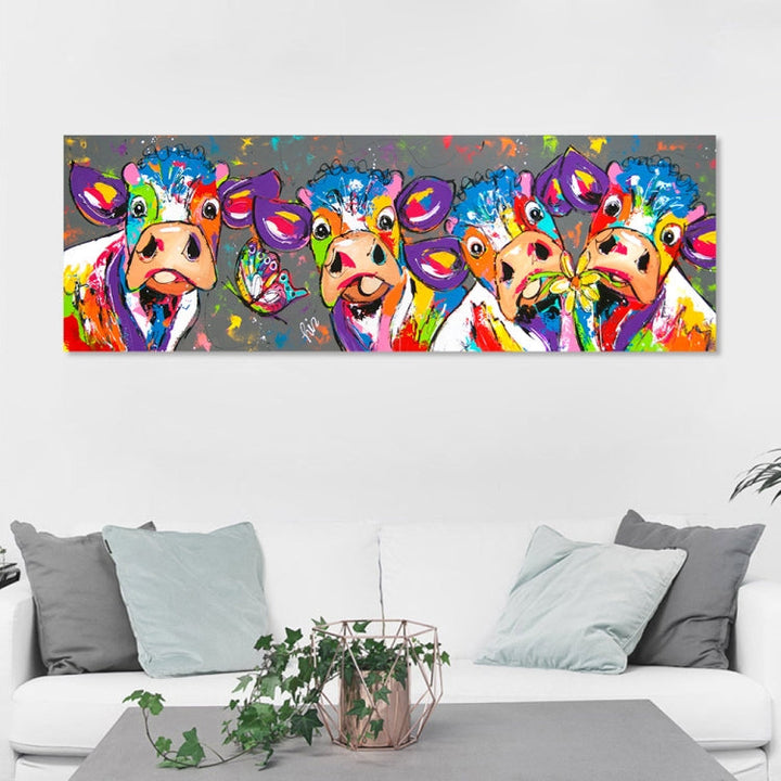 Colorful Cows Canvas Wall Art - HD Print Frameless Decor, 40x120cm-Orizon Depot