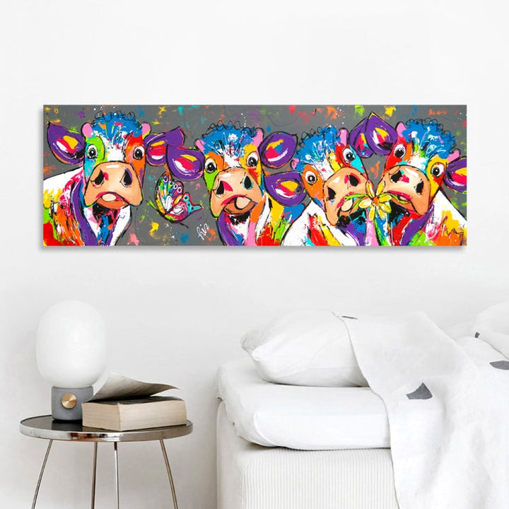 Colorful Cows Canvas Wall Art - HD Print Frameless Decor, 40x120cm-Orizon Depot