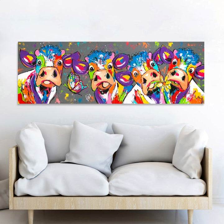 Colorful Cows Canvas Wall Art - HD Print Frameless Decor, 40x120cm-Orizon Depot