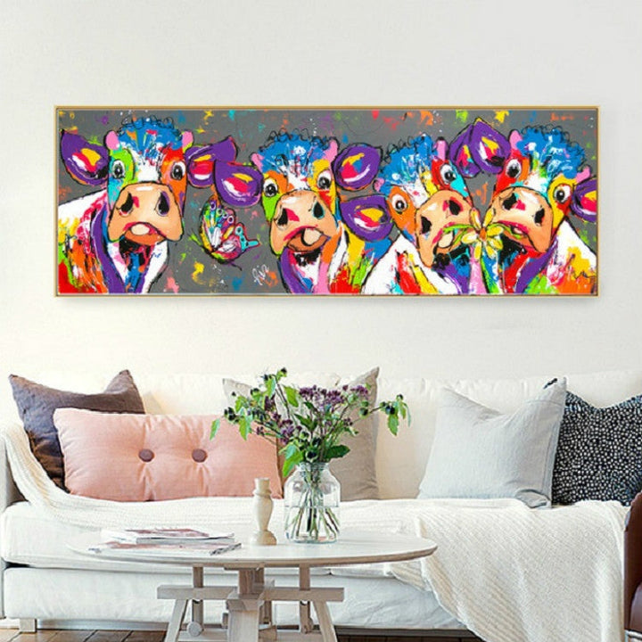 Colorful Cows Canvas Wall Art - HD Print Frameless Decor, 40x120cm-Orizon Depot