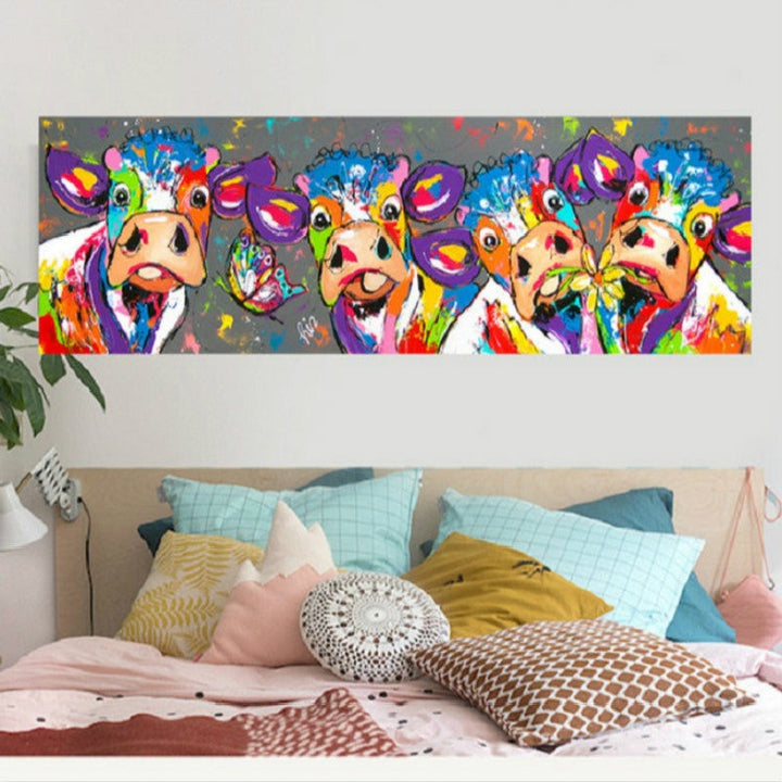 Colorful Cows Canvas Wall Art - HD Print Frameless Decor, 40x120cm-Orizon Depot