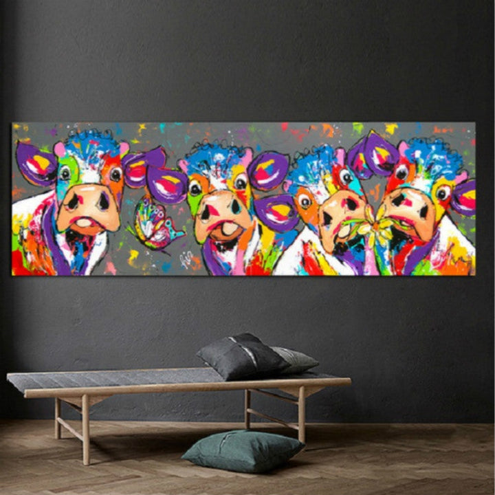 Colorful Cows Canvas Wall Art - HD Print Frameless Decor, 40x120cm-Orizon Depot
