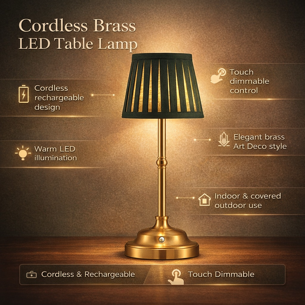 Rechargeable Cordless Brass LED Touch Dimmable Table Lamp-Orizon Depot