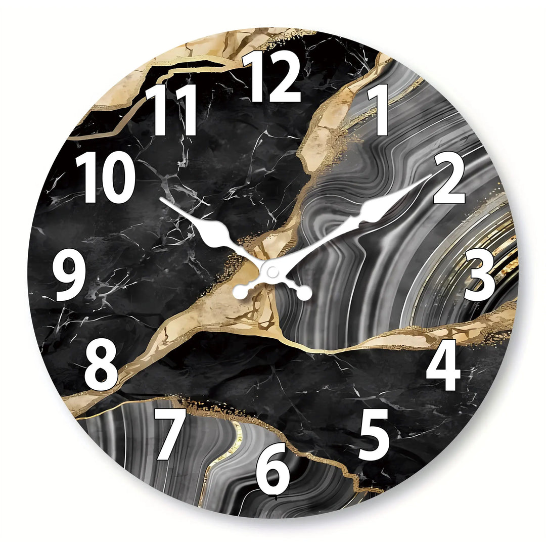 Modern Round Wooden Wall Clock | Silent Marble Design