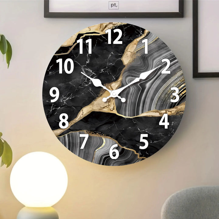 Modern Round Wooden Wall Clock | Silent Marble Design
