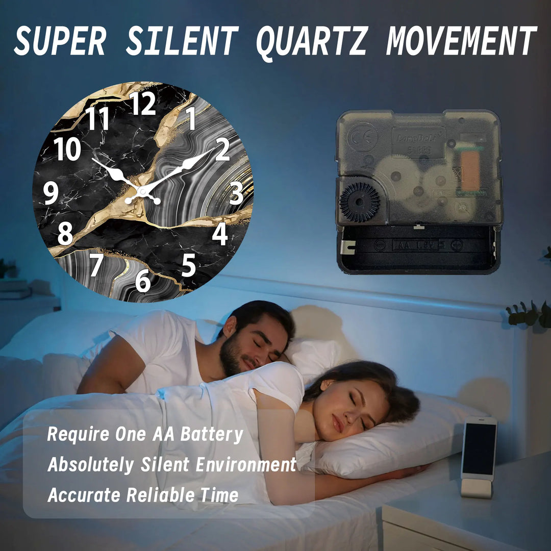Modern Round Wooden Wall Clock | Silent Marble Design