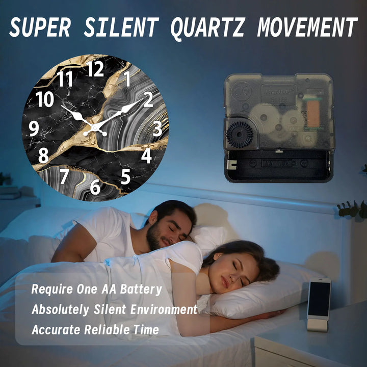 Modern Round Wooden Wall Clock | Silent Marble Design