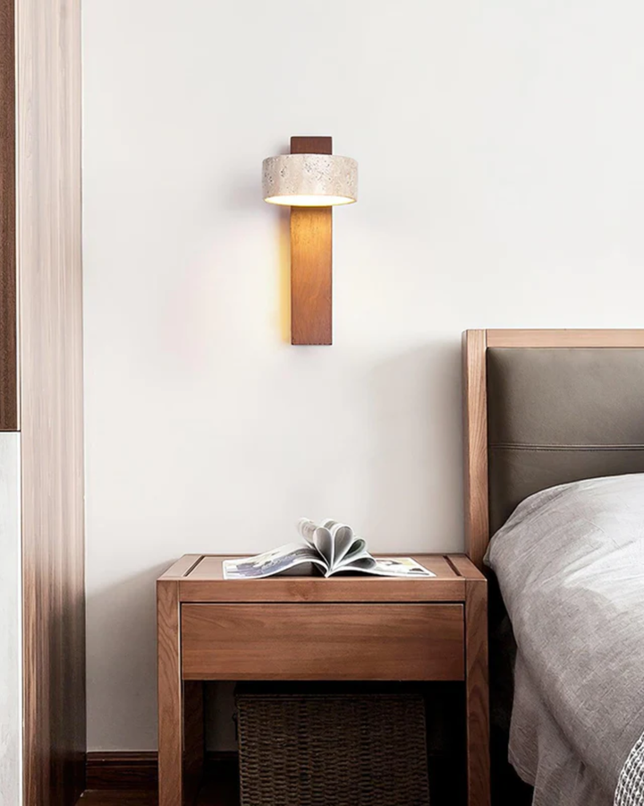 Modern Stone and Wood Wall Lamp - Stylish Lighting Fixture